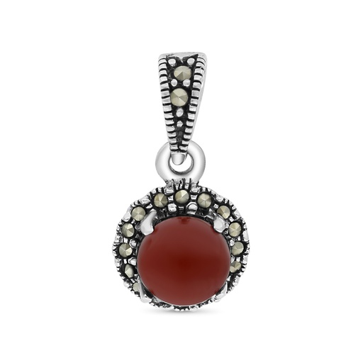 [PND04MAR00RAGA573] Sterling Silver 925 Pendant Embedded With Natural Aqiq And Marcasite Stones