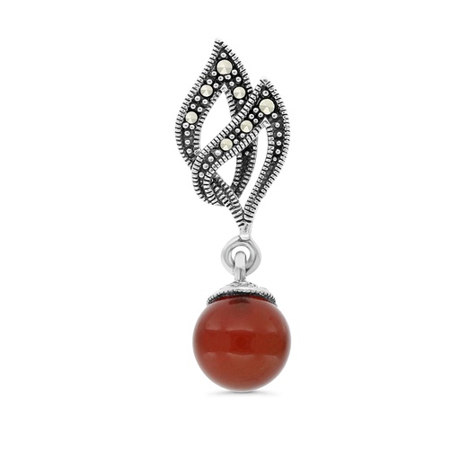 [PND04MAR00RAGA450] Sterling Silver 925 Pendant Embedded With Natural Aqiq And Marcasite Stones