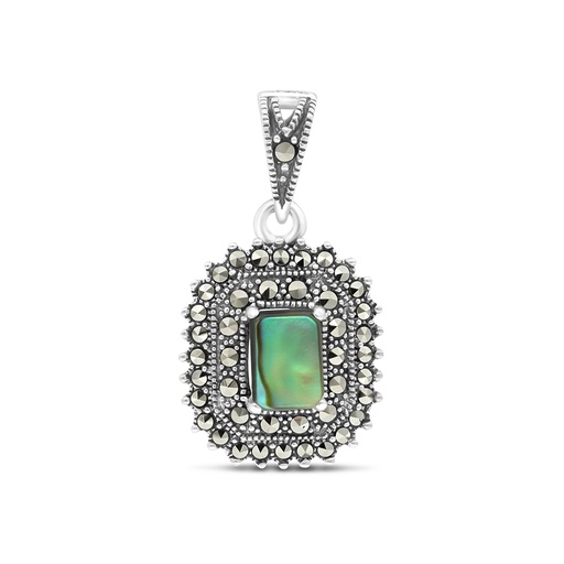 [PND04MAR00ABAA574] Sterling Silver 925 Pendant Embedded With Natural Blue Shell And Marcasite Stones