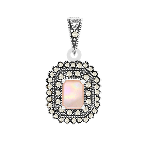 [PND04MAR00PNKA574] Sterling Silver 925 Pendant Embedded With Natural Pink Shell And Marcasite Stones