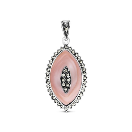 [PND04MAR00PNKA575] Sterling Silver 925 Pendant Embedded With Natural Pink Shell And Marcasite Stones