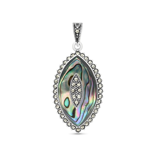[PND04MAR00ABAA575] Sterling Silver 925 Pendant Embedded With Natural Blue Shell And Marcasite Stones