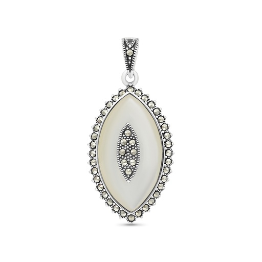 [PND04MAR00MOPA575] Sterling Silver 925 Pendant Embedded With Natural White Shell And Marcasite Stones
