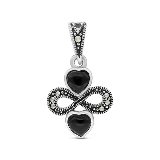 [PND04MAR00ONXA460] Sterling Silver 925 Pendant Embedded With Natural Black Agate And Marcasite Stones