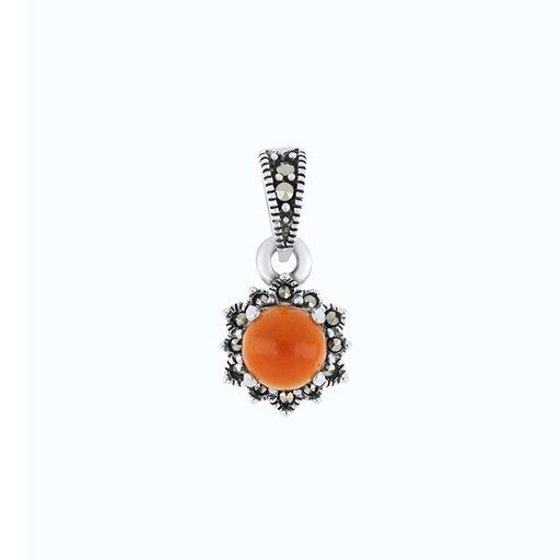 [PND04MAR00RAGA578] Sterling Silver 925 Pendant Embedded With Natural Aqiq And Marcasite Stones