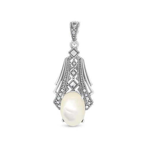 [PND04MAR00MOPA480] Sterling Silver 925 Pendant Embedded With Natural White Shell And Marcasite Stones