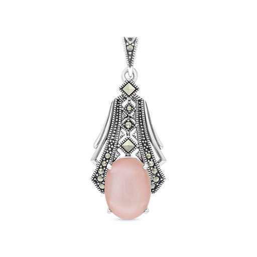 [PND04MAR00PNKA480] Sterling Silver 925 Pendant Embedded With Natural Pink Shell And Marcasite Stones