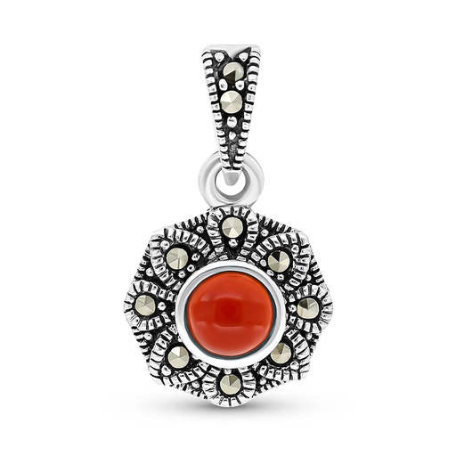 [PND04MAR00RAGA471] Sterling Silver 925 Pendant Embedded With Natural Aqiq And Marcasite Stones