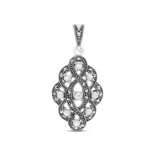 [PND04MAR00MOPA466] Sterling Silver 925 Pendant Embedded With Natural White Shell And Marcasite Stones