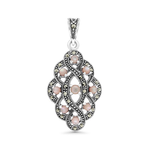 [PND04MAR00PNKA466] Sterling Silver 925 Pendant Embedded With Natural Pink Shell And Marcasite Stones