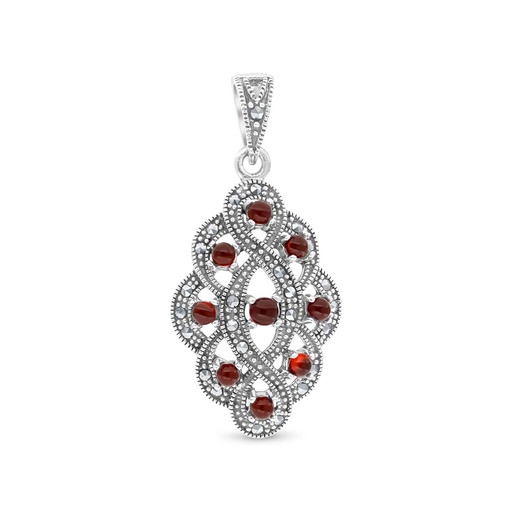 [PND04MAR00RAGA466] Sterling Silver 925 Pendant Embedded With Natural Aqiq And Marcasite Stones