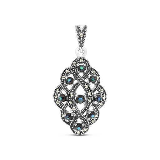 [PND04MAR00ABAA466] Sterling Silver 925 Pendant Embedded With Natural Blue Shell And Marcasite Stones