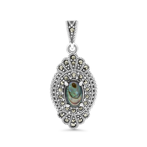 [PND04MAR00ABAA579] Sterling Silver 925 Pendant Embedded With Natural Blue Shell And Marcasite Stones