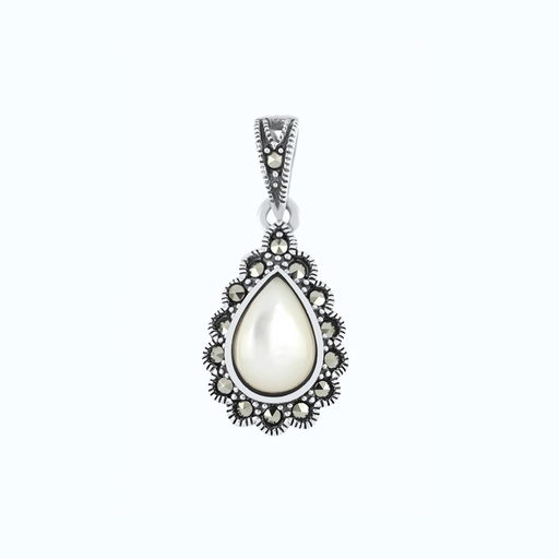 [PND04MAR00MOPA580] Sterling Silver 925 Pendant Embedded With Natural White Shell And Marcasite Stones