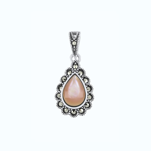 [PND04MAR00PNKA580] Sterling Silver 925 Pendant Embedded With Natural Pink Shell And Marcasite Stones