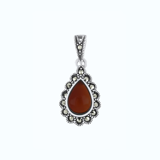[PND04MAR00RAGA580] Sterling Silver 925 Pendant Embedded With Natural Aqiq And Marcasite Stones
