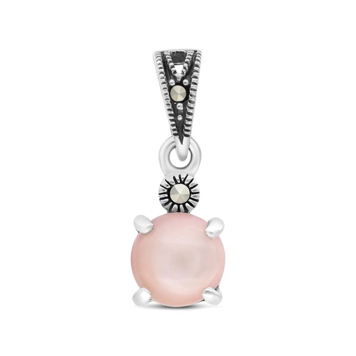 [PND04MAR00PNKA485] Sterling Silver 925 Pendant Embedded With Natural Pink Shell And Marcasite Stones