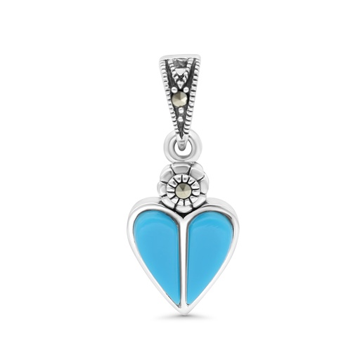[PND04MAR00TRQA492] Sterling Silver 925 Pendant Embedded With Natural Processed Turquoise And Marcasite Stones