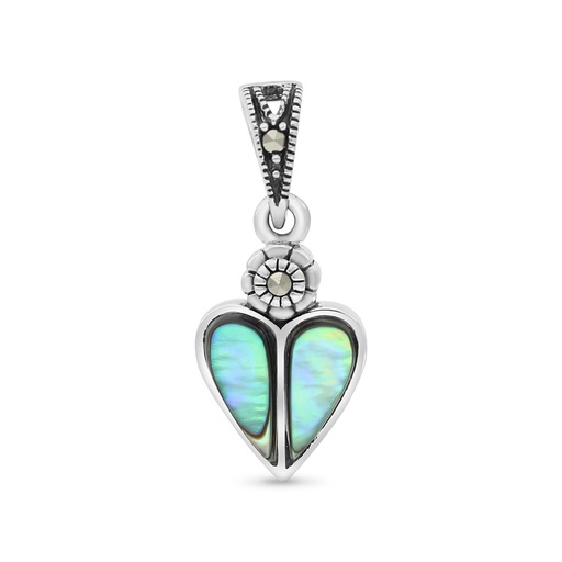[PND04MAR00ABAA492] Sterling Silver 925 Pendant Embedded With Natural Blue Shell And Marcasite Stones