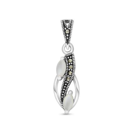 [PND04MAR00MOPA494] Sterling Silver 925 Pendant Embedded With Natural White Shell And Marcasite Stones