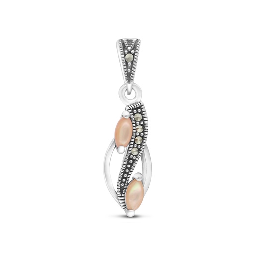 [PND04MAR00PNKA494] Sterling Silver 925 Pendant Embedded With Natural Pink Shell And Marcasite Stones