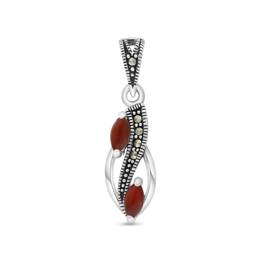 [PND04MAR00RAGA494] Sterling Silver 925 Pendant Embedded With Natural Aqiq And Marcasite Stones