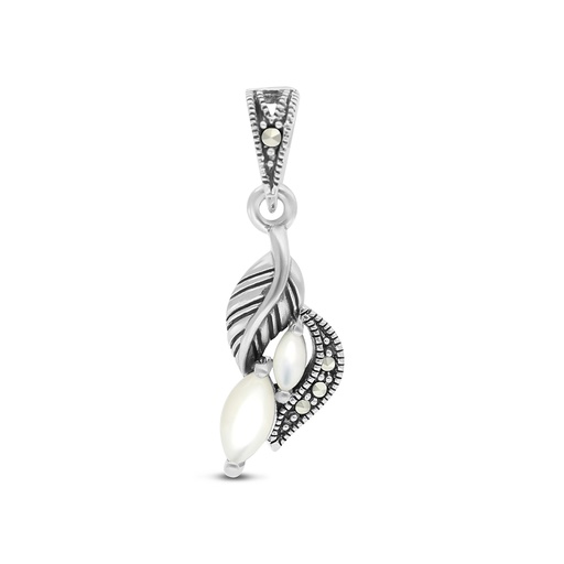 [PND04MAR00MOPA495] Sterling Silver 925 Pendant Embedded With Natural White Shell And Marcasite Stones