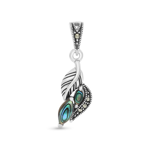 [PND04MAR00ABAA495] Sterling Silver 925 Pendant Embedded With Natural Blue Shell And Marcasite Stones