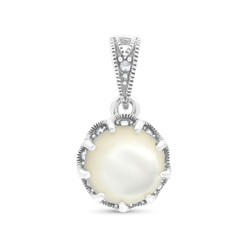 [PND04MAR00MOPA496] Sterling Silver 925 Pendant Embedded With Natural White Shell And Marcasite Stones