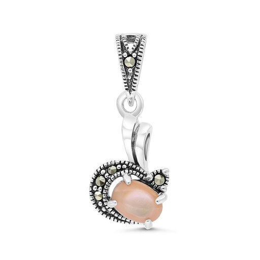 [PND04MAR00PNKA497] Sterling Silver 925 Pendant Embedded With Natural Pink Shell And Marcasite Stones