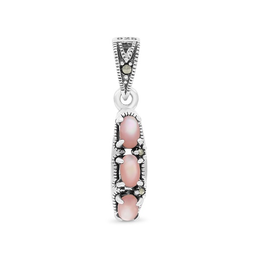 [PND04MAR00PNKA498] Sterling Silver 925 Pendant Embedded With Natural Pink Shell And Marcasite Stones