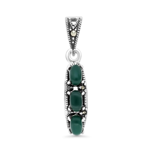 [PND04MAR00GAGA498] Sterling Silver 925 Pendant Embedded With Natural Green Agate And Marcasite Stones