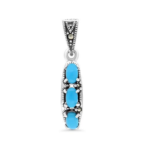 [PND04MAR00TRQA498] Sterling Silver 925 Pendant Embedded With Natural Processed Turquoise And Marcasite Stones