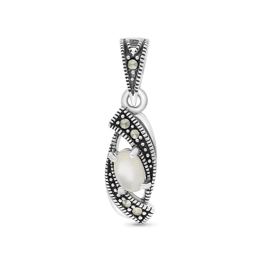 [PND04MAR00MOPA500] Sterling Silver 925 Pendant Embedded With Natural White Shell And Marcasite Stones