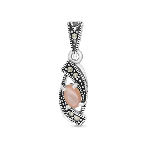 [PND04MAR00PNKA500] Sterling Silver 925 Pendant Embedded With Natural Pink Shell And Marcasite Stones
