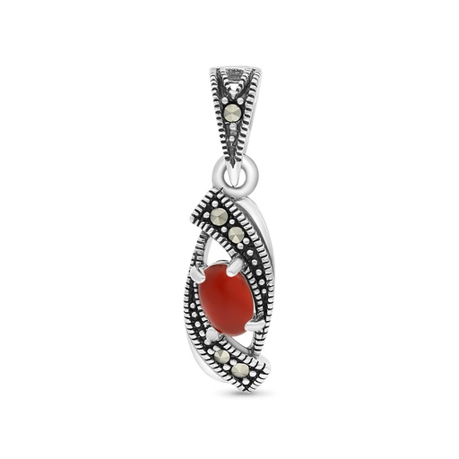 [PND04MAR00RAGA500] Sterling Silver 925 Pendant Embedded With Natural Aqiq And Marcasite Stones