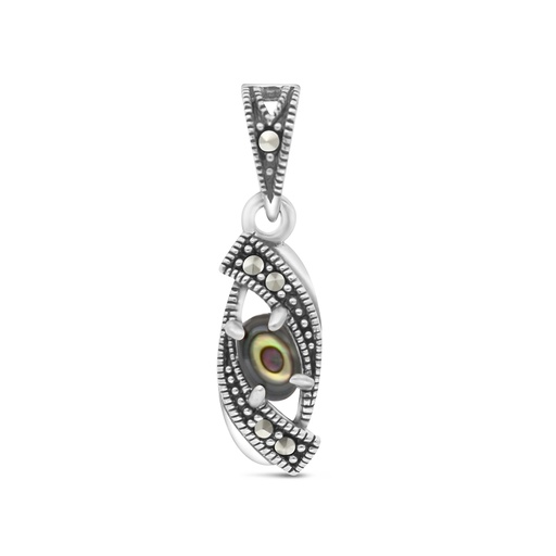 [PND04MAR00ABAA500] Sterling Silver 925 Pendant Embedded With Natural Blue Shell And Marcasite Stones