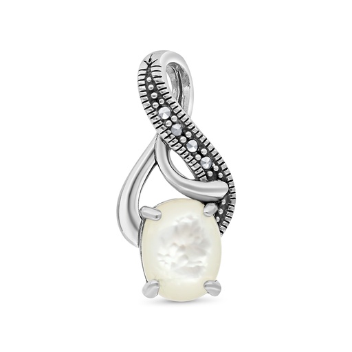 [PND04MAR00MOPA501] Sterling Silver 925 Pendant Embedded With Natural White Shell And Marcasite Stones