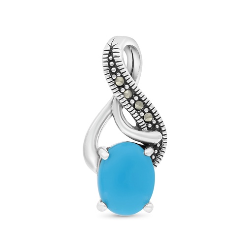 [PND04MAR00TRQA501] Sterling Silver 925 Pendant Embedded With Natural Processed Turquoise And Marcasite Stones