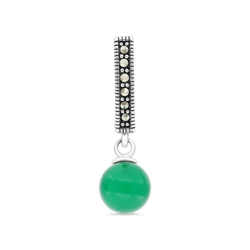 [PND04MAR00GAGA474] Sterling Silver 925 Pendant Embedded With Natural Green Agate And Marcasite Stones