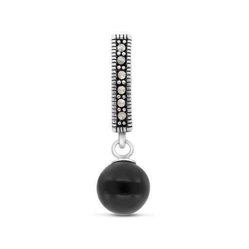 [PND04MAR00ONXA474] Sterling Silver 925 Pendant Embedded With Natural Black Agate And Marcasite Stones