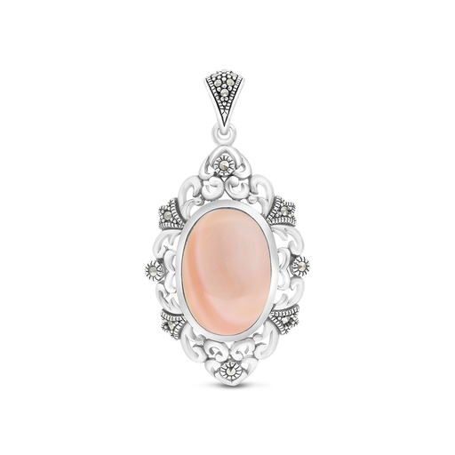 [PND04MAR00PNKA509] Sterling Silver 925 Pendant Embedded With Natural Pink Shell And Marcasite Stones
