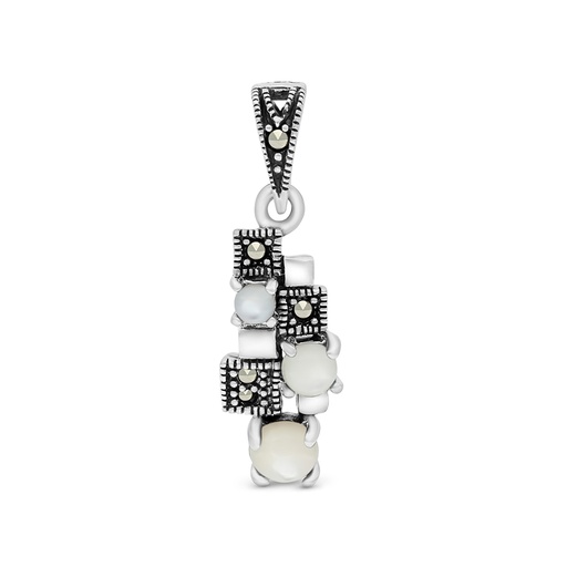 [PND04MAR00MOPA502] Sterling Silver 925 Pendant Embedded With Natural White Shell And Marcasite Stones