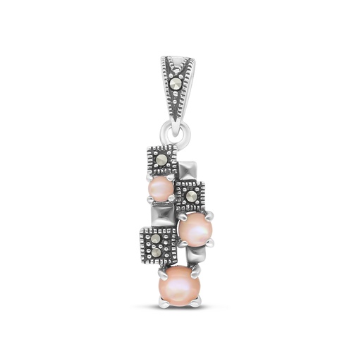 [PND04MAR00PNKA502] Sterling Silver 925 Pendant Embedded With Natural Pink Shell And Marcasite Stones