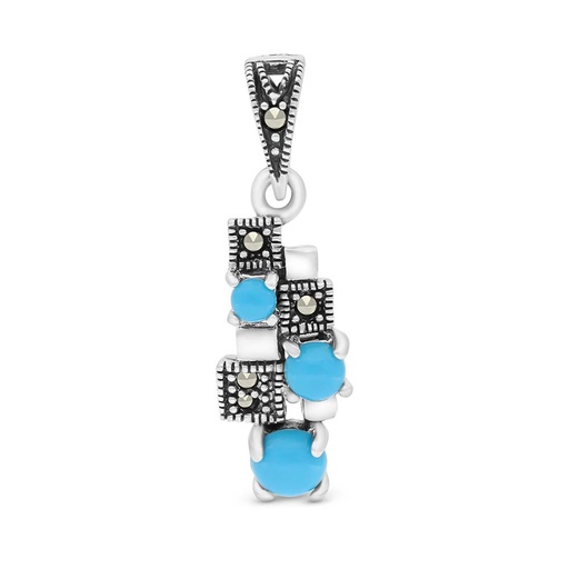 [PND04MAR00TRQA502] Sterling Silver 925 Pendant Embedded With Natural Processed Turquoise And Marcasite Stones