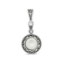 Sterling Silver 925 Pendant Embedded With Natural White Shell And Marcasite Stones