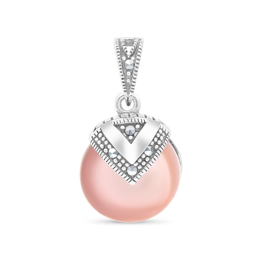 [PND04MAR00PNKA513] Sterling Silver 925 Pendant Embedded With Natural Pink Shell And Marcasite Stones