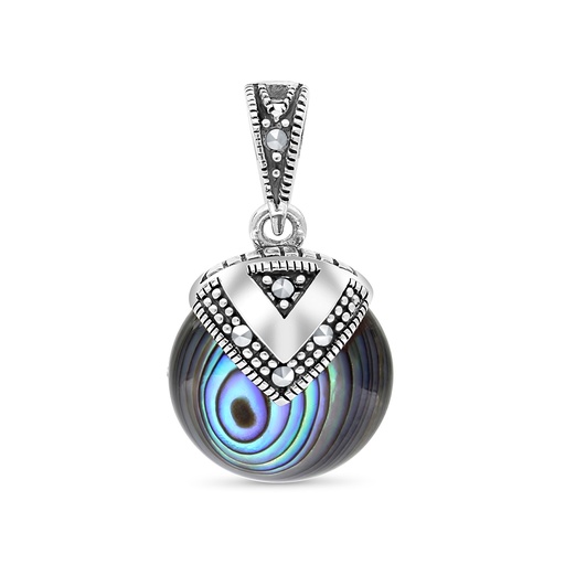 [PND04MAR00ABAA513] Sterling Silver 925 Pendant Embedded With Natural Blue Shell And Marcasite Stones