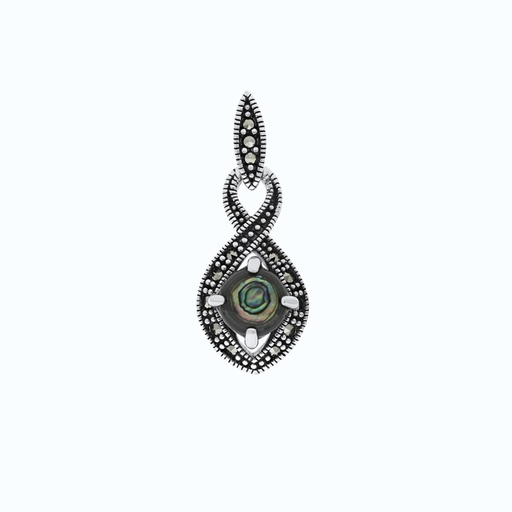 [PND04MAR00ABAA581] Sterling Silver 925 Pendant Embedded With Natural Blue Shell And Marcasite Stones