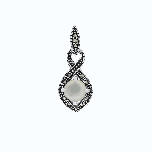 [PND04MAR00MOPA581] Sterling Silver 925 Pendant Embedded With Natural White Shell And Marcasite Stones
